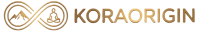 Elegant champagne gold KoraOrigin logo featuring an infinity symbol wrapping a minimalist sacred mountain and a meditating Zen figure, representing infinite energy and spiritual wellness.